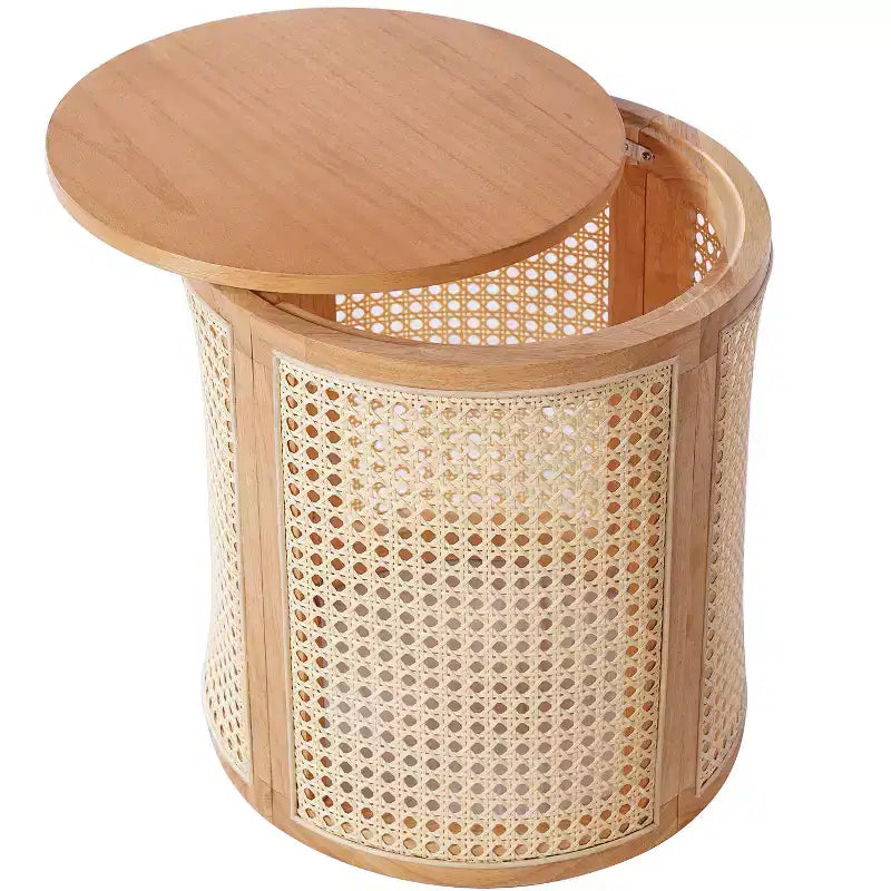 JVNOXK 17-inch Rubberwood Side Table, Modern Style ,with Natural Wood Grain Finish, Round Shape,Rubberwood, Made of MDF ,Natural Wood Color