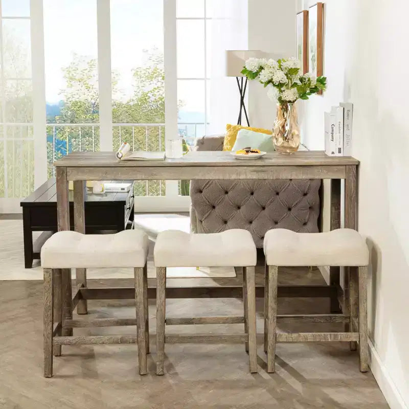 sumyeg 4 Piece Bar Table Set with Power Outlet and 3 Padded Stools for Dining or Living Room