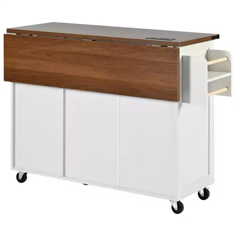 sumyeg 54.5 Rolling Kitchen Cart with Drop Leaf, Power Outlet, Spice Rack and Ample Storage