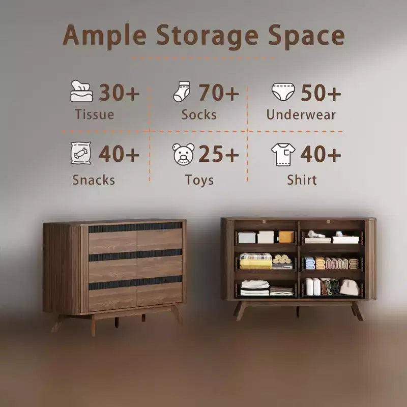 Modern Wood 6 Drawer Double Dresser Curved Roller Shutter Design Large Storage Chest of Drawers Bedroom Furniture Living Room Organizer