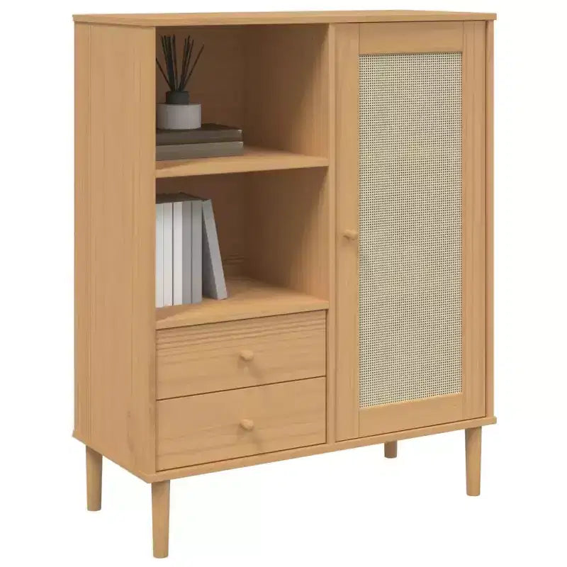 vidaXL SENJA Highboard Tall Storage Side Cabinets Rattan Look Solid Wood Pine