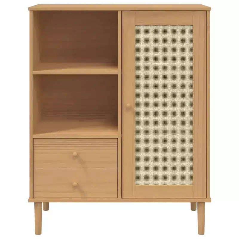 vidaXL SENJA Highboard Tall Storage Side Cabinets Rattan Look Solid Wood Pine