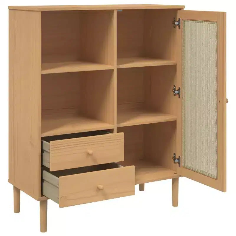 vidaXL SENJA Highboard Tall Storage Side Cabinets Rattan Look Solid Wood Pine