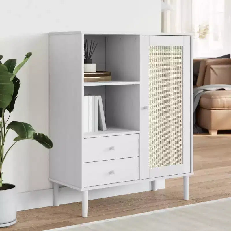 vidaXL SENJA Highboard Tall Storage Side Cabinets Rattan Look Solid Wood Pine