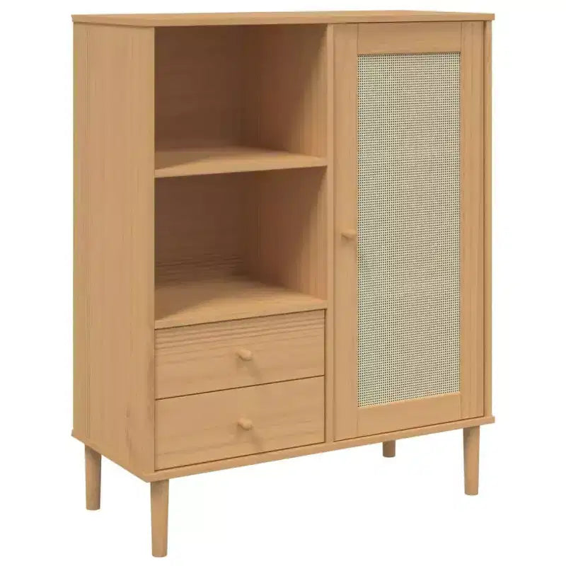 vidaXL SENJA Highboard Tall Storage Side Cabinets Rattan Look Solid Wood Pine