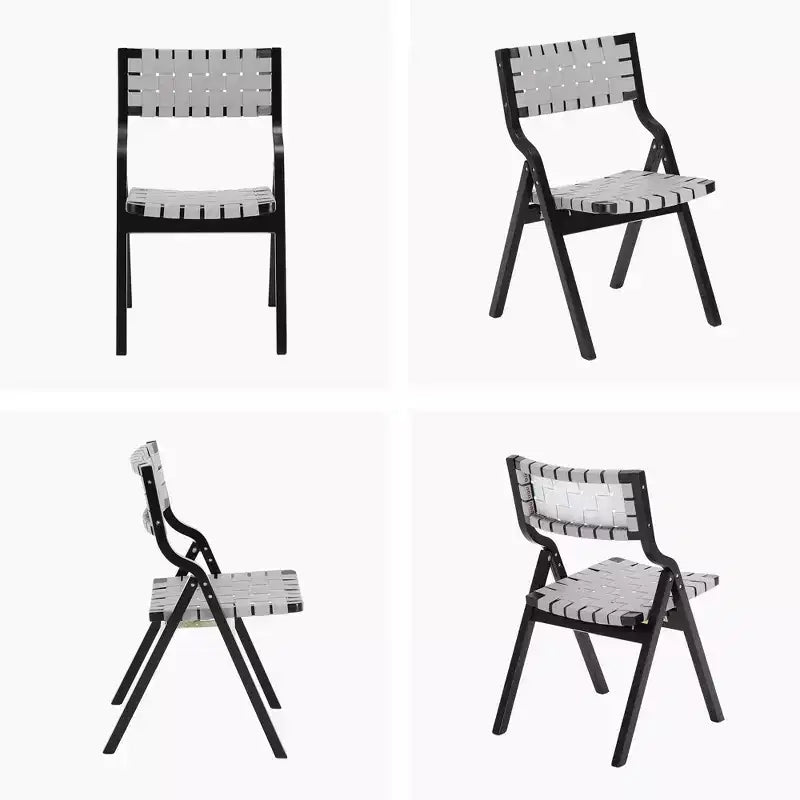 Okak Wooden Dining Chairs Set of 2, Folding Dining Chairs with Woven Seat and Webbing Back, Stackable Dining Chairs for Dining Room