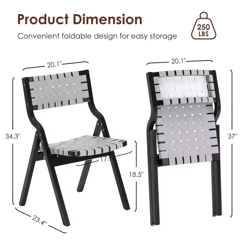 Okak Wooden Dining Chairs Set of 2, Folding Dining Chairs with Woven Seat and Webbing Back, Stackable Dining Chairs for Dining Room