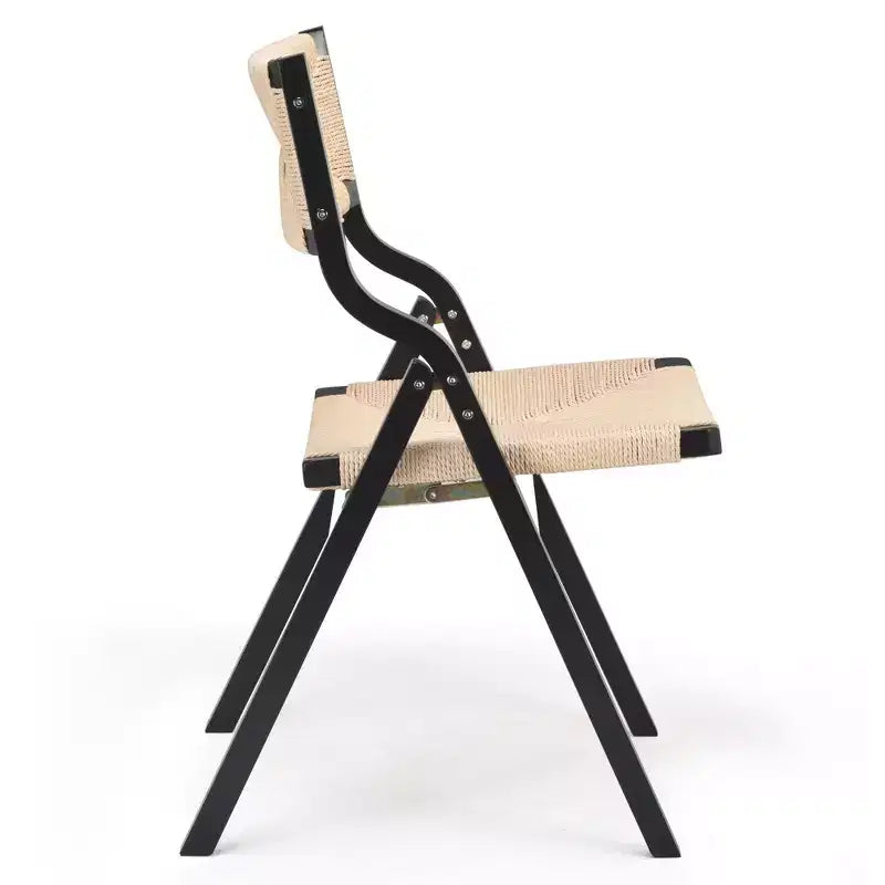 Okak Wooden Dining Chairs Set of 2, Folding Dining Chairs with Woven Seat and Webbing Back, Stackable Dining Chairs for Dining Room