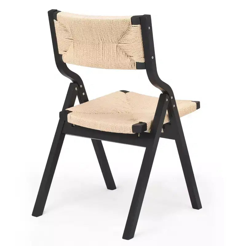 Okak Wooden Dining Chairs Set of 2, Folding Dining Chairs with Woven Seat and Webbing Back, Stackable Dining Chairs for Dining Room
