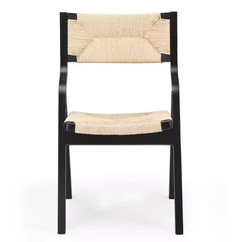 Okak Wooden Dining Chairs Set of 2, Folding Dining Chairs with Woven Seat and Webbing Back, Stackable Dining Chairs for Dining Room