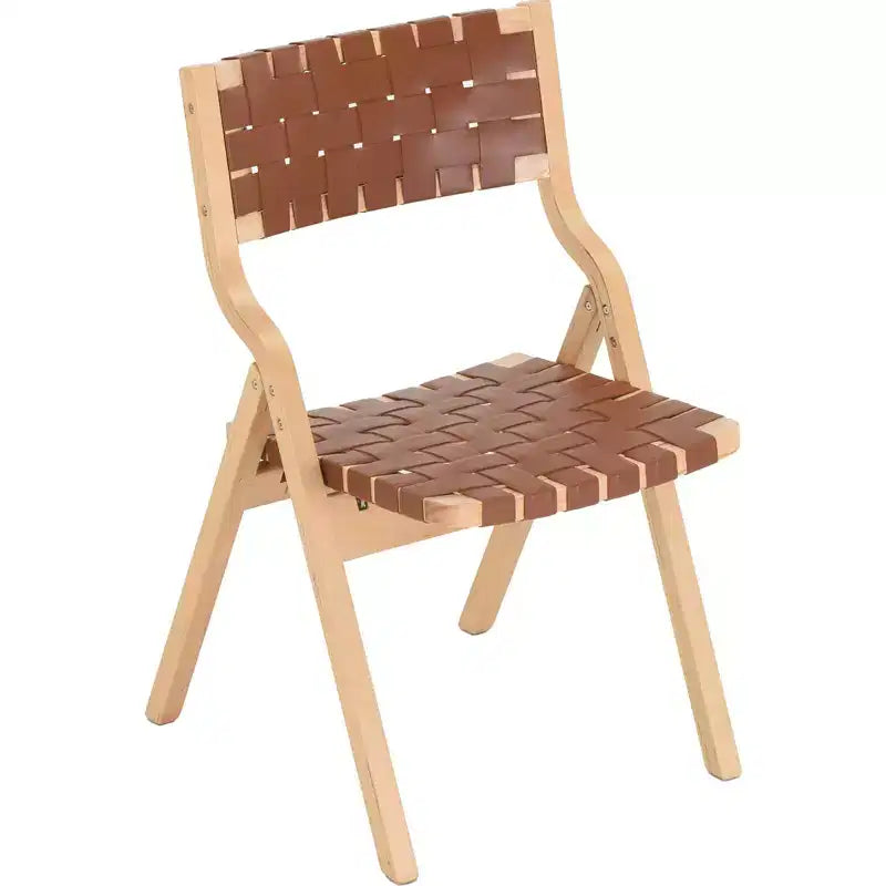 Okak Wooden Dining Chairs Set of 2, Folding Dining Chairs with Woven Seat and Webbing Back, Stackable Dining Chairs for Dining Room