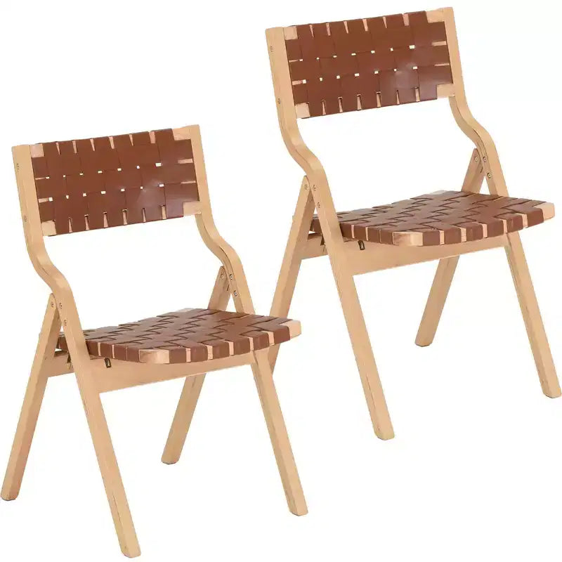 Okak Wooden Dining Chairs Set of 2, Folding Dining Chairs with Woven Seat and Webbing Back, Stackable Dining Chairs for Dining Room