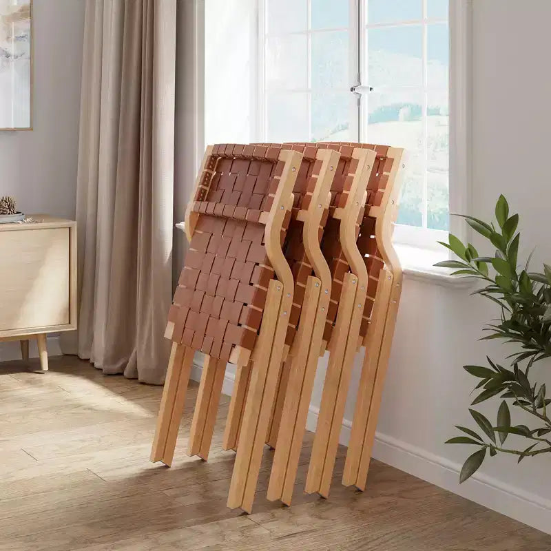 Okak Wooden Dining Chairs Set of 2, Folding Dining Chairs with Woven Seat and Webbing Back, Stackable Dining Chairs for Dining Room