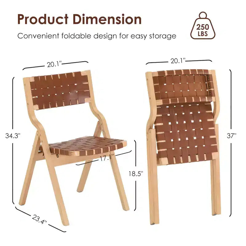 Okak Wooden Dining Chairs Set of 2, Folding Dining Chairs with Woven Seat and Webbing Back, Stackable Dining Chairs for Dining Room