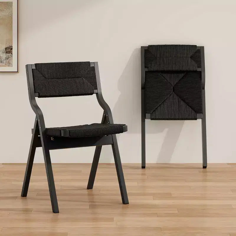 Okak Wooden Dining Chairs Set of 2, Folding Dining Chairs with Woven Seat and Webbing Back, Stackable Dining Chairs for Dining Room