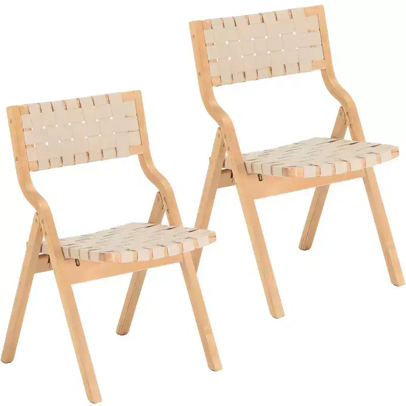 Okak Wooden Dining Chairs Set of 2, Folding Dining Chairs with Woven Seat and Webbing Back, Stackable Dining Chairs for Dining Room