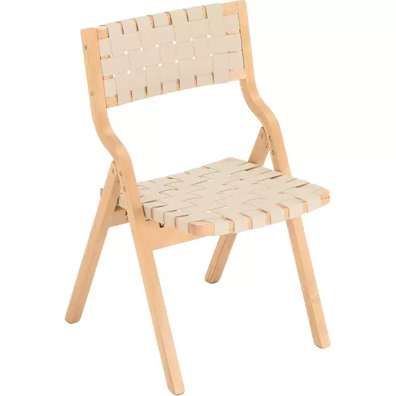 Okak Wooden Dining Chairs Set of 2, Folding Dining Chairs with Woven Seat and Webbing Back, Stackable Dining Chairs for Dining Room