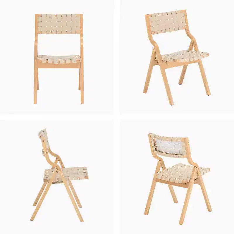 Okak Wooden Dining Chairs Set of 2, Folding Dining Chairs with Woven Seat and Webbing Back, Stackable Dining Chairs for Dining Room