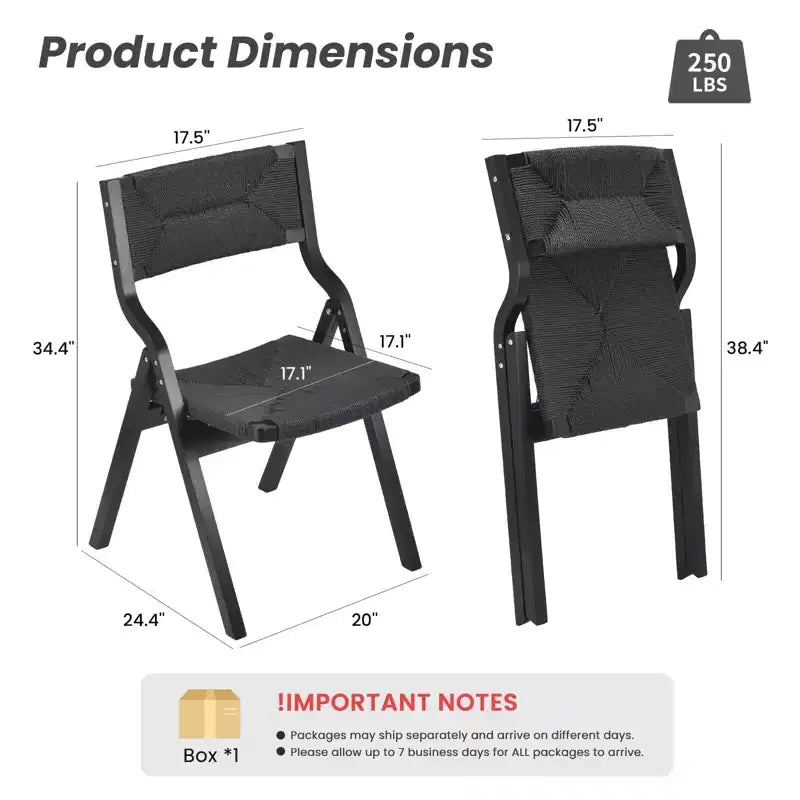 Okak Wooden Dining Chairs Set of 2, Folding Dining Chairs with Woven Seat and Webbing Back, Stackable Dining Chairs for Dining Room