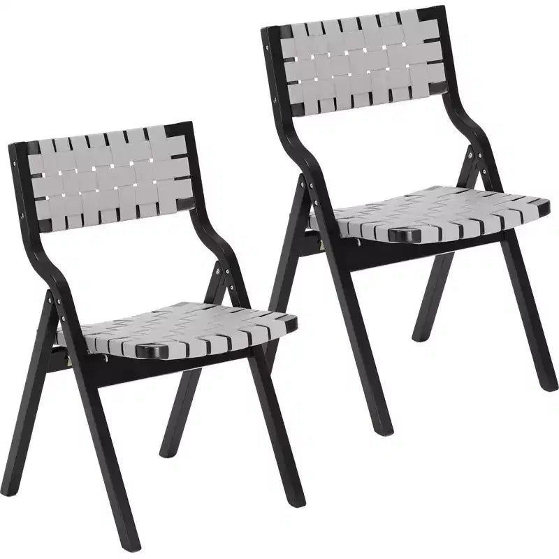 Okak Wooden Dining Chairs Set of 2, Folding Dining Chairs with Woven Seat and Webbing Back, Stackable Dining Chairs for Dining Room
