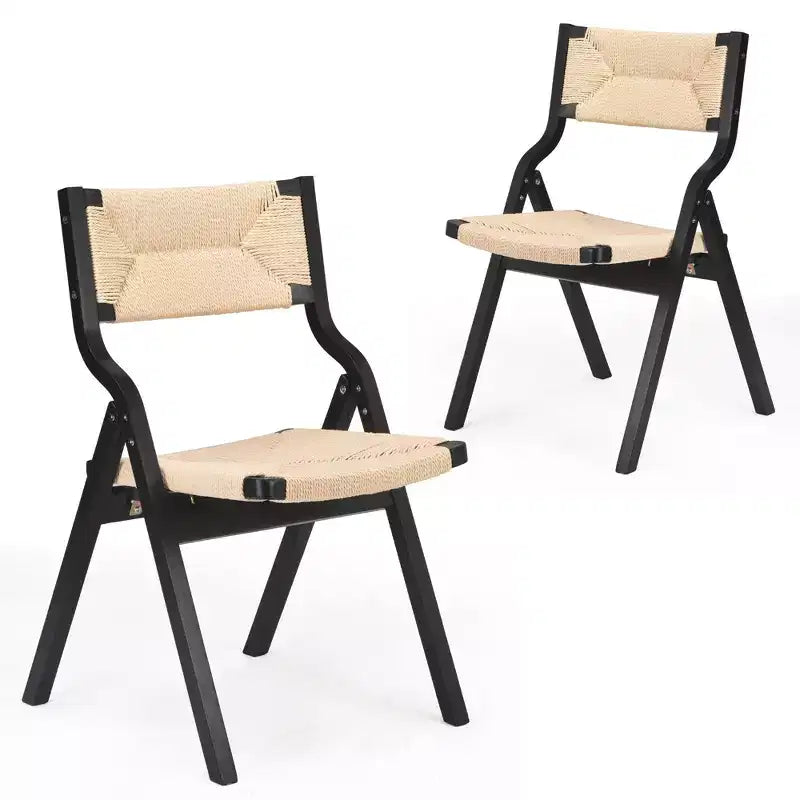 Lot de 2 chaises de salle à manger en bois Okak, chaises pliantes avec assise tressée et dossier en sangle, chaises de salle à manger empilables pour salle à manger