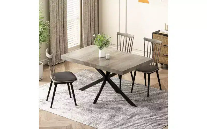 TUYOHW Storage Box Dining Table for 4-6,Expandable Kitchen Table with Cross Iron Foot Base & Relief Plate,Wooden Table for Office,Living Room
