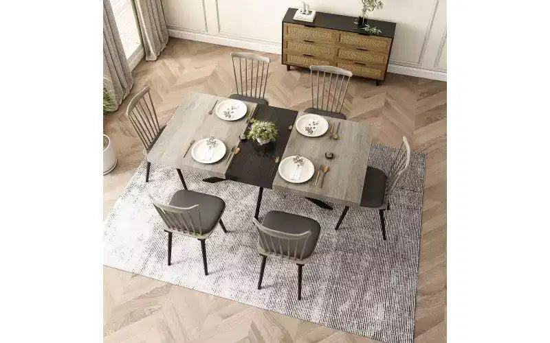 TUYOHW Storage Box Dining Table for 4-6,Expandable Kitchen Table with Cross Iron Foot Base & Relief Plate,Wooden Table for Office,Living Room