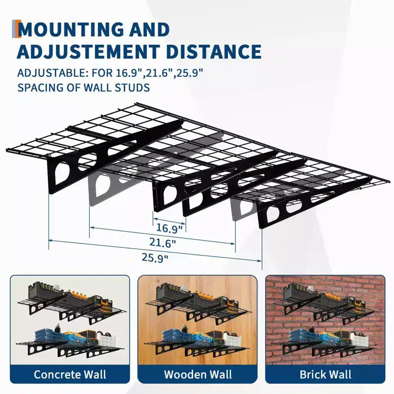 GustoWave 2-Pack 2x6 ft Wall-Mounted Garage Storage Shelves - Heavy Duty 1600 LB Capacity Shelving Units for Workshop Organization
