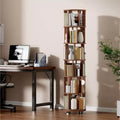 Rotating Bookshelf Wooden, 6-Shelf Round, 360 Spin, Bookcase with Wheels for Kids, Small Spaces, Corners, Bedroom, Office, Walnut