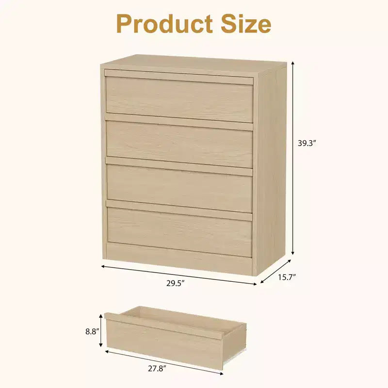 4 Drawer Dresser for Bedroom, 39''Nightstand 4 Chest of Drawers with Large Storage,Modern Bedside End Table for Living Room, Nursery, Entryway