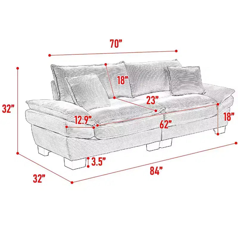 TUYOHW 84 Inch Corduroy Couch Loveseat Sofa with 2 Pillows for Living Room,Small Space,Office,Apartment