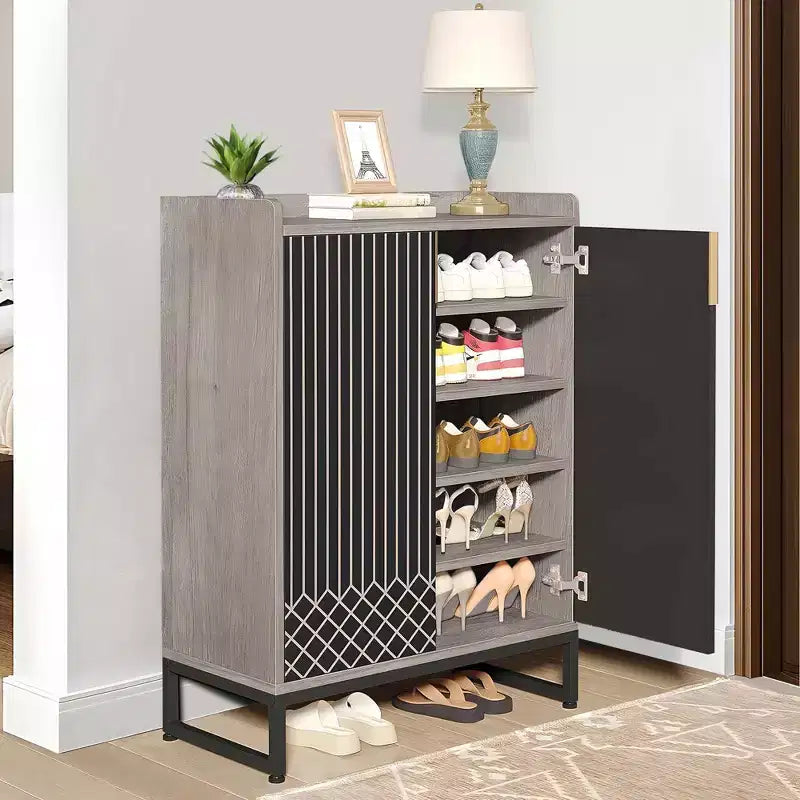 TUYOHW 5-Tier Modern Shoe Cabinet with Doors,Holds 20 Pairs Shoe Storage Organizer with Adjustable Shelves,Entryway Hallway Cabinet,Black & Gray