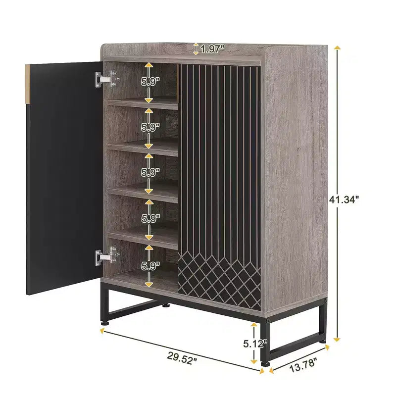 TUYOHW 5-Tier Modern Shoe Cabinet with Doors,Holds 20 Pairs Shoe Storage Organizer with Adjustable Shelves,Entryway Hallway Cabinet,Black & Gray