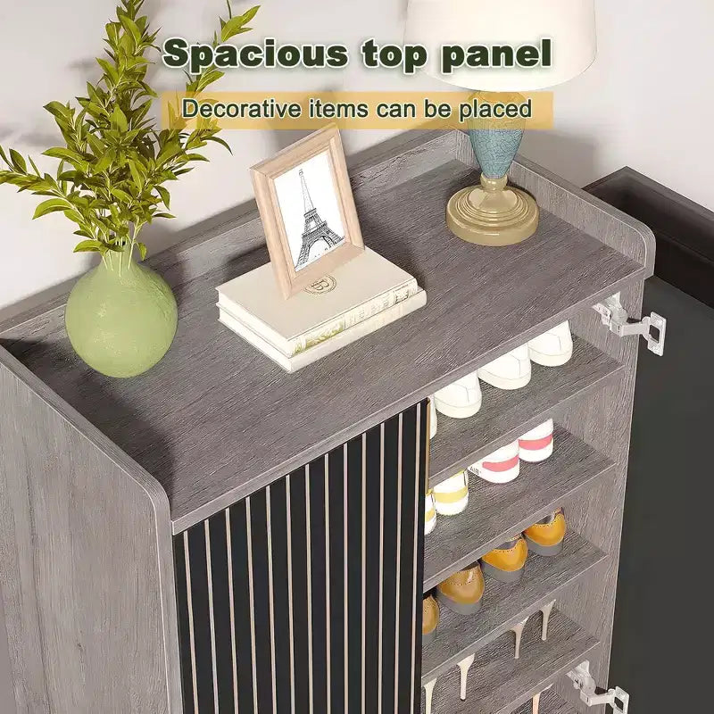 TUYOHW 5-Tier Modern Shoe Cabinet with Doors,Holds 20 Pairs Shoe Storage Organizer with Adjustable Shelves,Entryway Hallway Cabinet,Black & Gray
