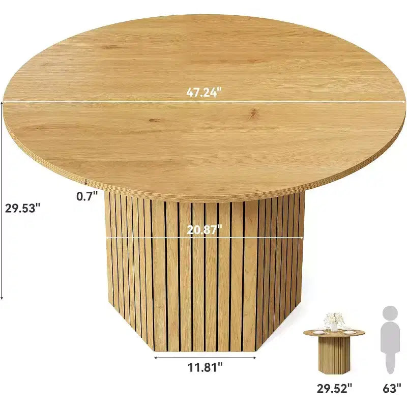 Lantine Round Wood Dining Table, 47-Inch Small Dining Table for 4, Modern Circle Kitchen Table with Wood Strip Base for Kitchen Living Room, Walnut