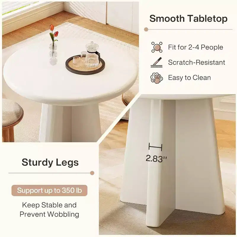 Lantine 31.5-Inch Round Dining Table for 2-4, Small Kitchen Table with Sturdy Base for Dining Room, Kitchen, Living Room, White