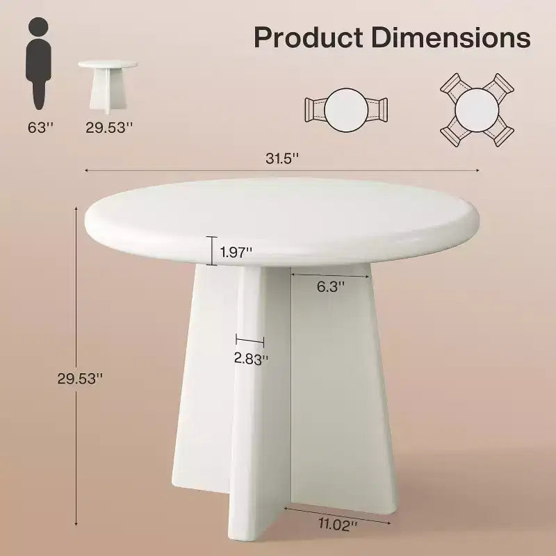 Lantine 31.5-Inch Round Dining Table for 2-4, Small Kitchen Table with Sturdy Base for Dining Room, Kitchen, Living Room, White