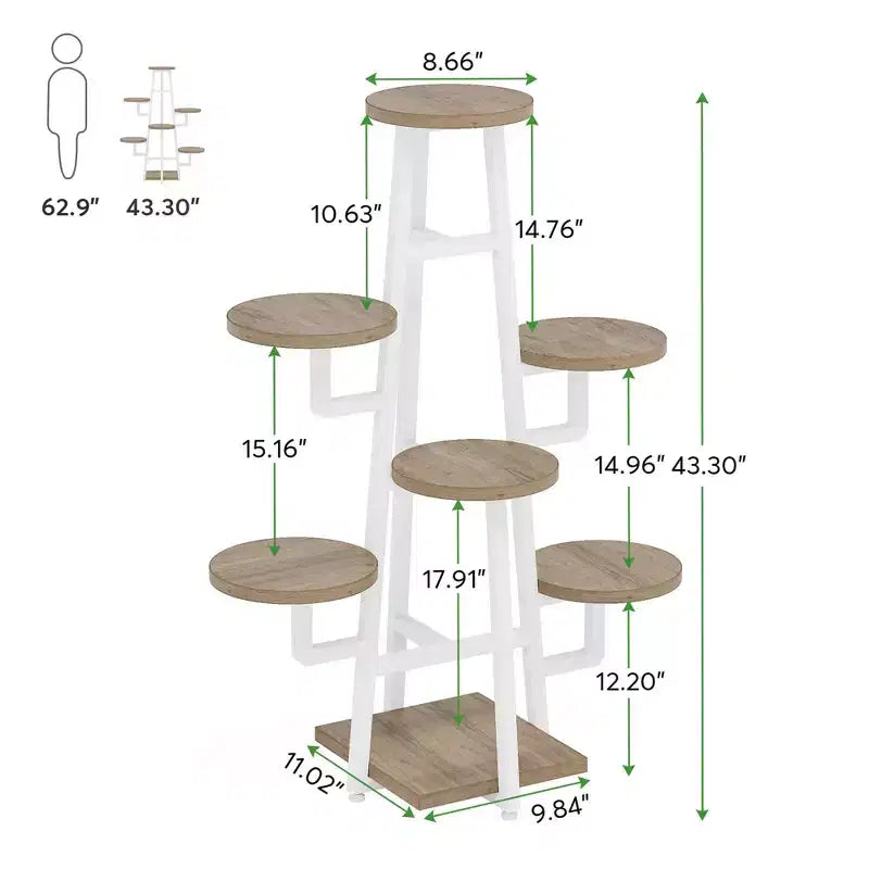 MAYEERTY 7-Tier Industrial Retro Plant Stand, High-Low Round Panel Flower Display Rack