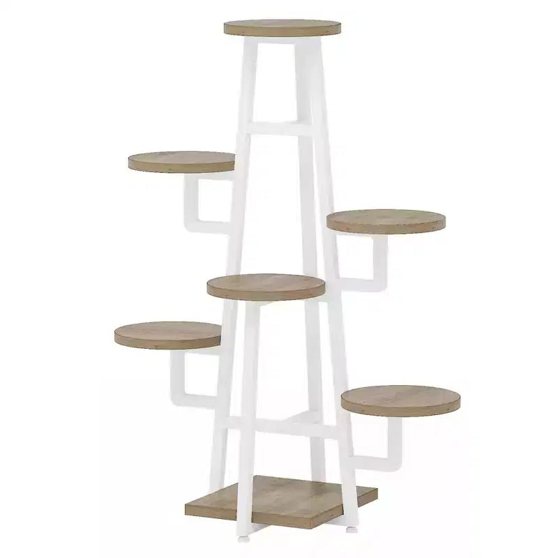 MAYEERTY 7-Tier Industrial Retro Plant Stand, High-Low Round Panel Flower Display Rack