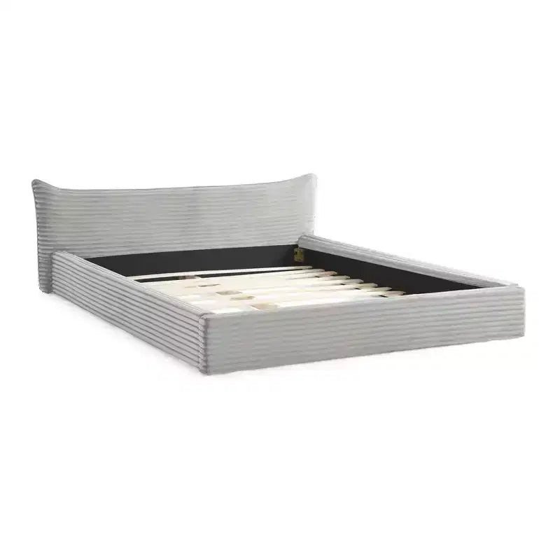 MAYEERTY Queen Size Upholstered Bed Frame with Chenille Fabric with Pleated Headboard Solid Frame for Bedroom Gray