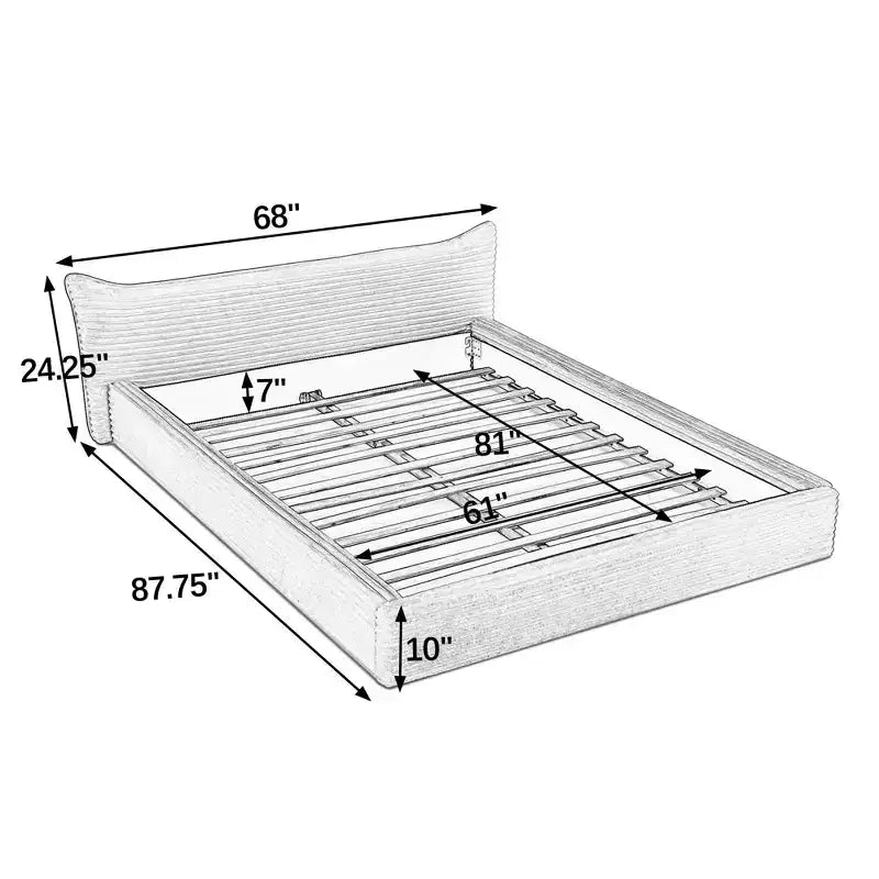 MAYEERTY Queen Size Upholstered Bed Frame with Chenille Fabric with Pleated Headboard Solid Frame for Bedroom Gray