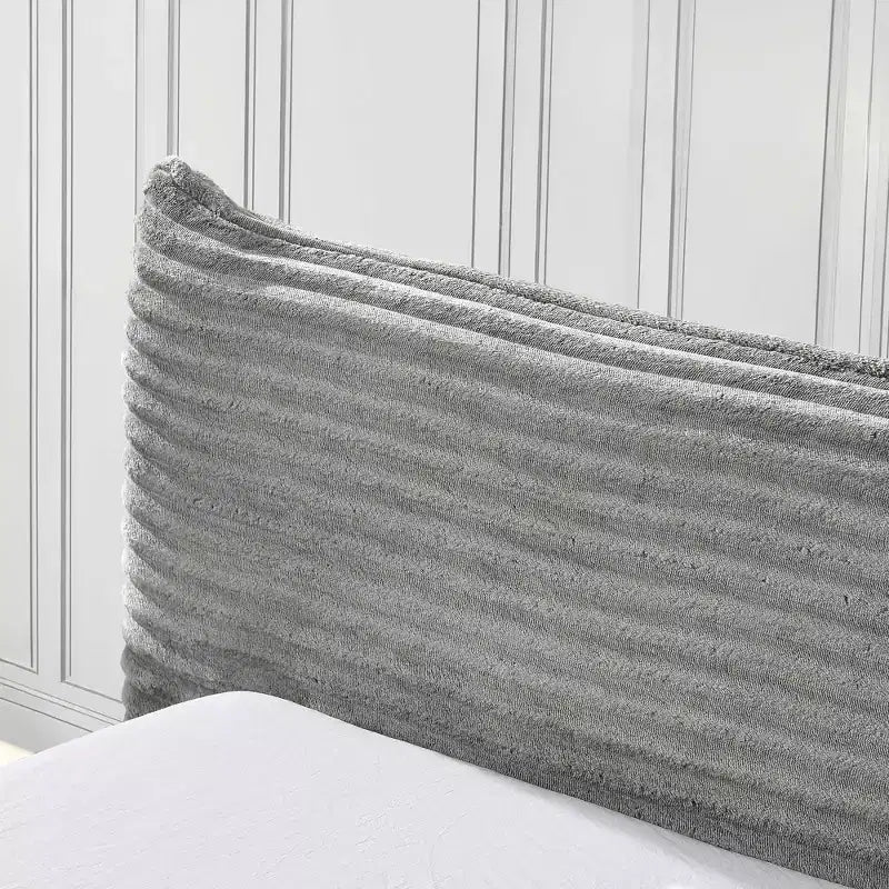 MAYEERTY Queen Size Upholstered Bed Frame with Chenille Fabric with Pleated Headboard Solid Frame for Bedroom Gray