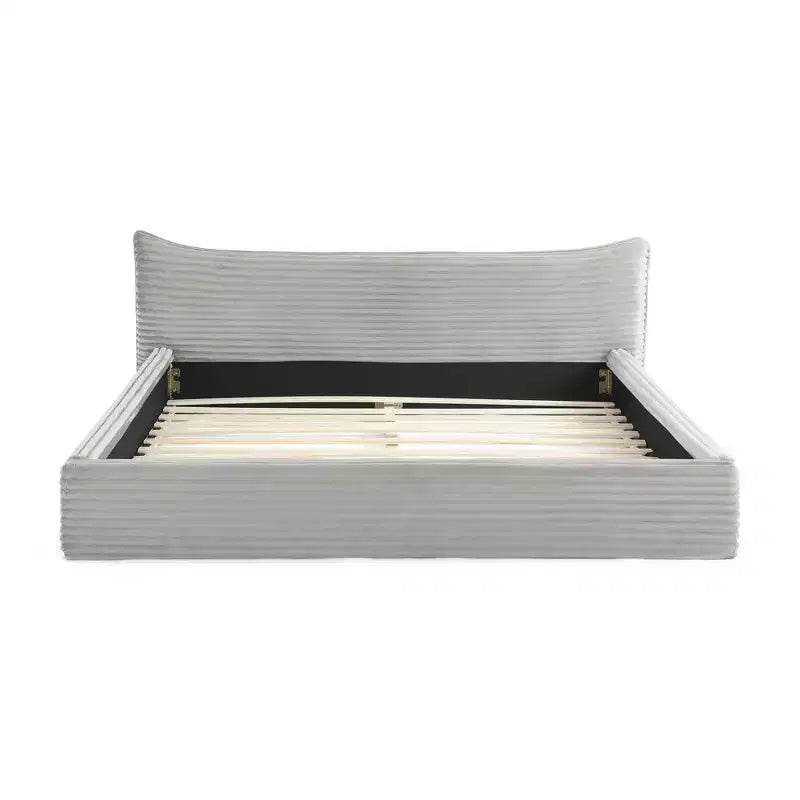 MAYEERTY Queen Size Upholstered Bed Frame with Chenille Fabric with Pleated Headboard Solid Frame for Bedroom Gray