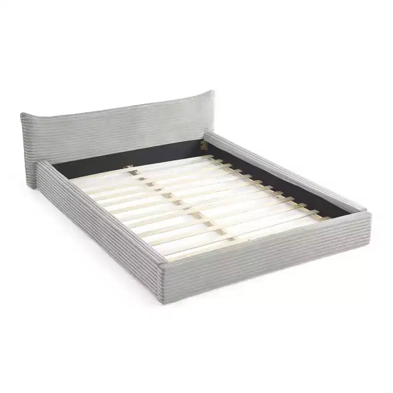 MAYEERTY Queen Size Upholstered Bed Frame with Chenille Fabric with Pleated Headboard Solid Frame for Bedroom Gray