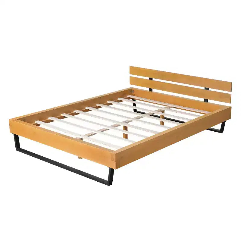 Queen/King Size Platform Bed Frame with Headboard, Sturdy Pinewood & Iron Frame, Modern Industrial Minimilist Design, Natural+Black - ModernLuxe