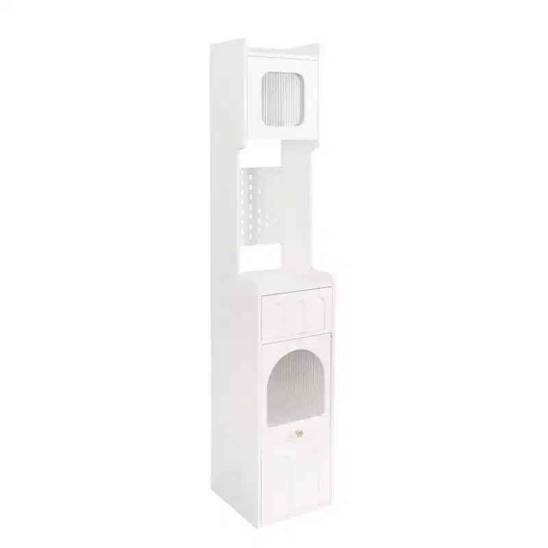 VIYET 71 Tall Narrow Storage Cabinet - White Particle Board+MDF, 1 Door & 2 Drawers, Kitchen Use