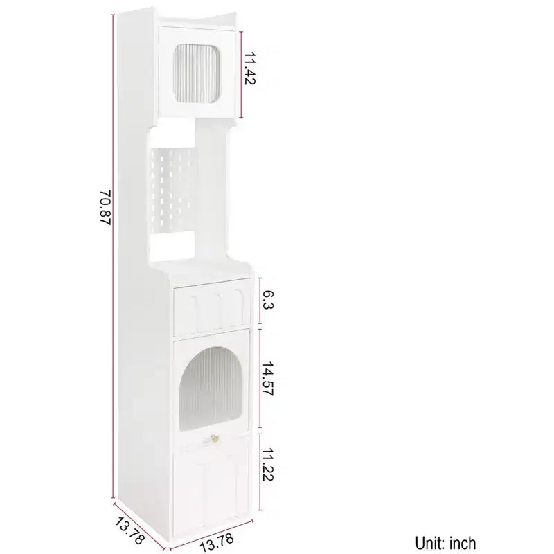 VIYET 71 Tall Narrow Storage Cabinet - White Particle Board+MDF, 1 Door & 2 Drawers, Kitchen Use