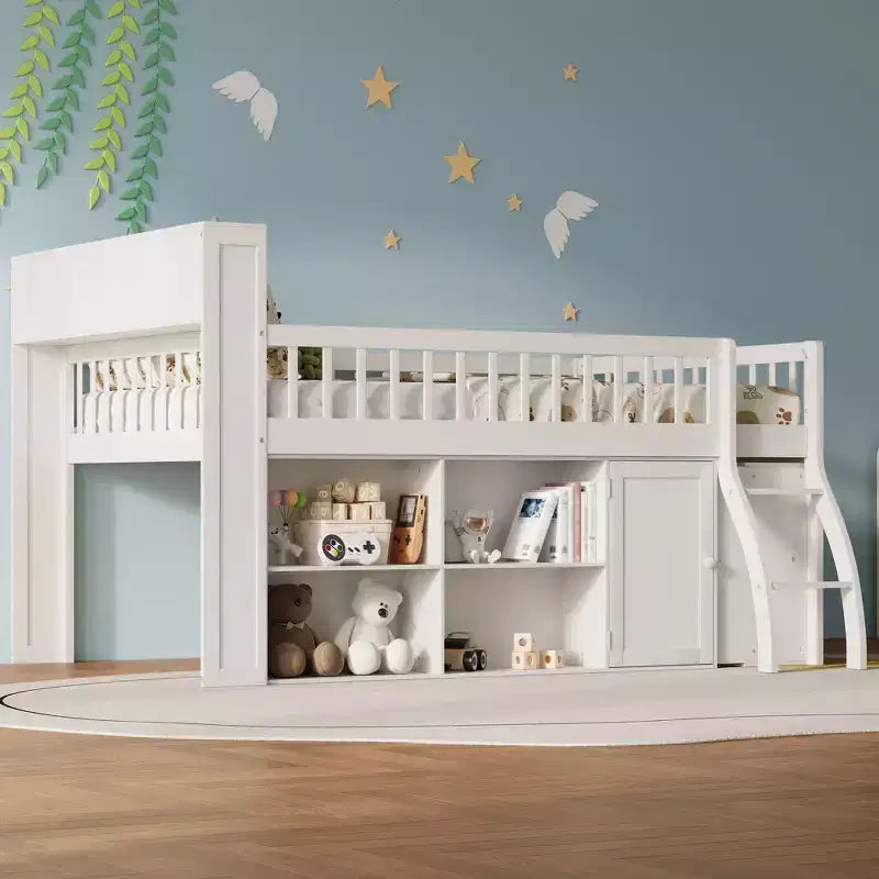 Whisen Full Size Loft Bed Frame with Storage, Built-in Headboard, Space-Saving Design