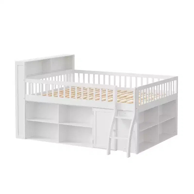 Whisen Full Size Loft Bed Frame with Storage, Built-in Headboard, Space-Saving Design