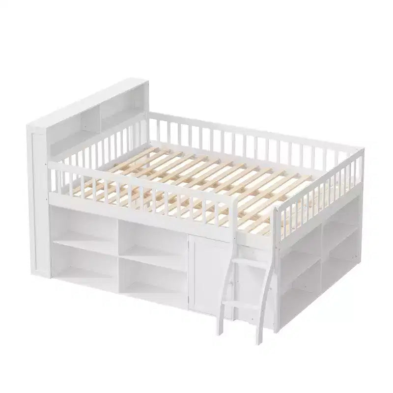 Whisen Full Size Loft Bed Frame with Storage, Built-in Headboard, Space-Saving Design